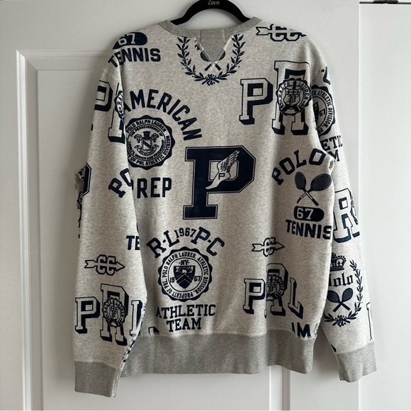 Polo Ralph Lauren Heather Gray Navy Tennis Collegiate Graphic Sweatshirt NWT - Picture 4 of 7